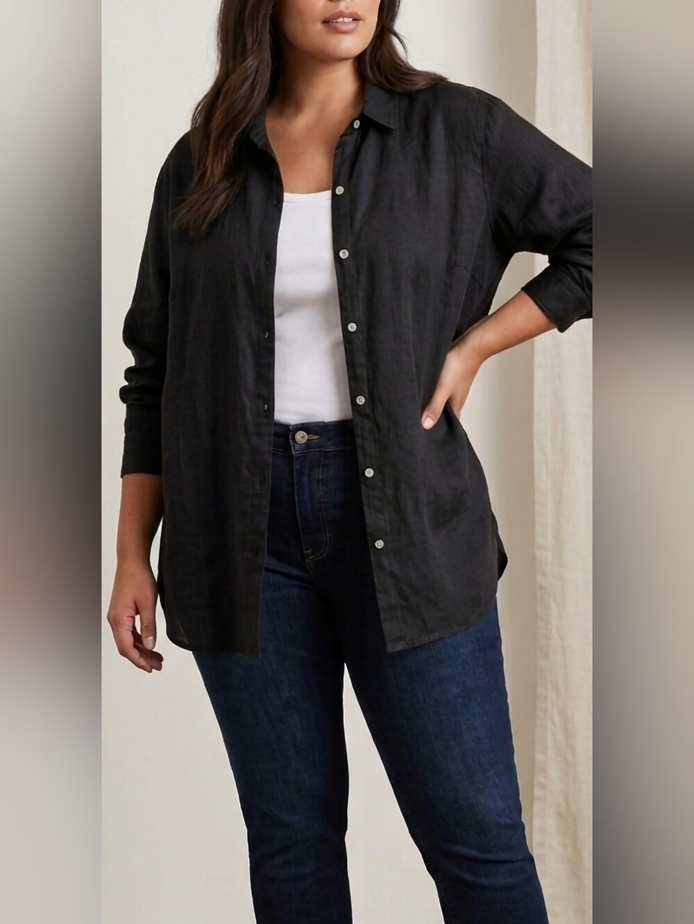 J. Jill 100% Linen Black Button-Front  Shirt Plus Size Women's 4X